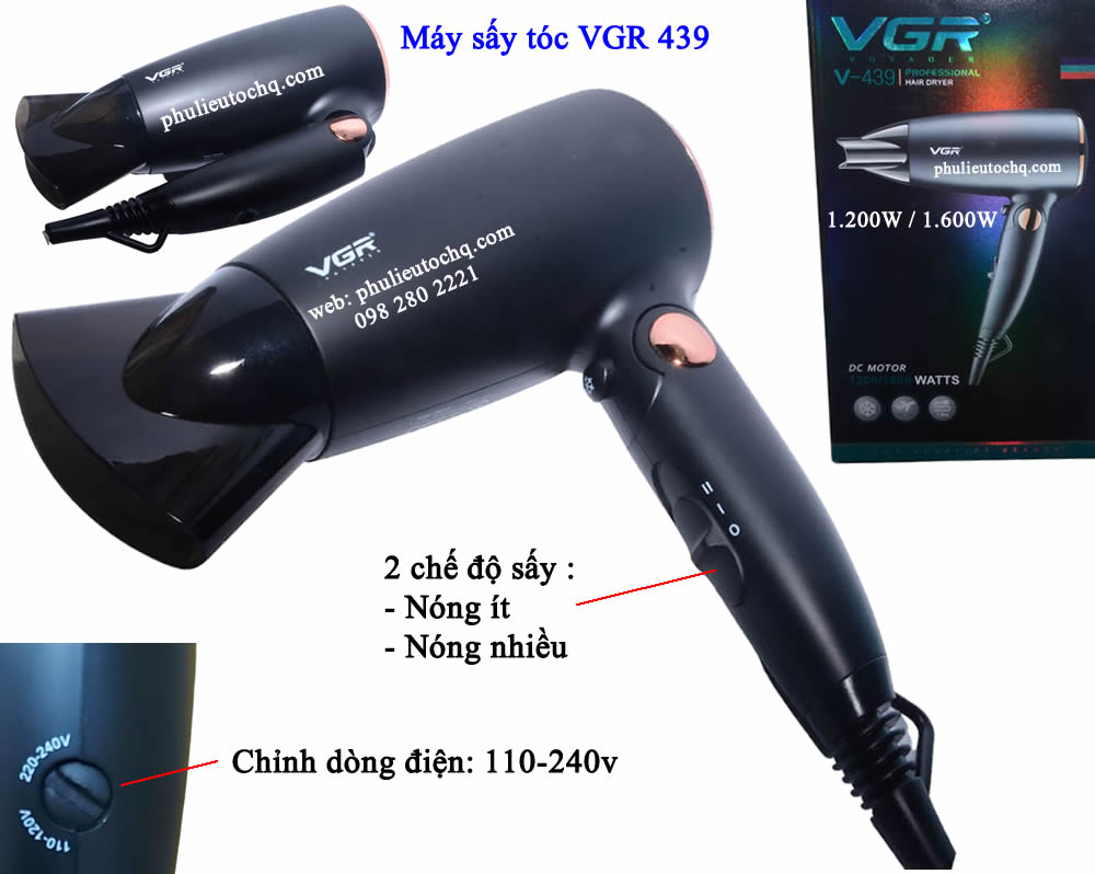 Máy sấy tóc VGR 439 sử dụng được 2 dòng điện