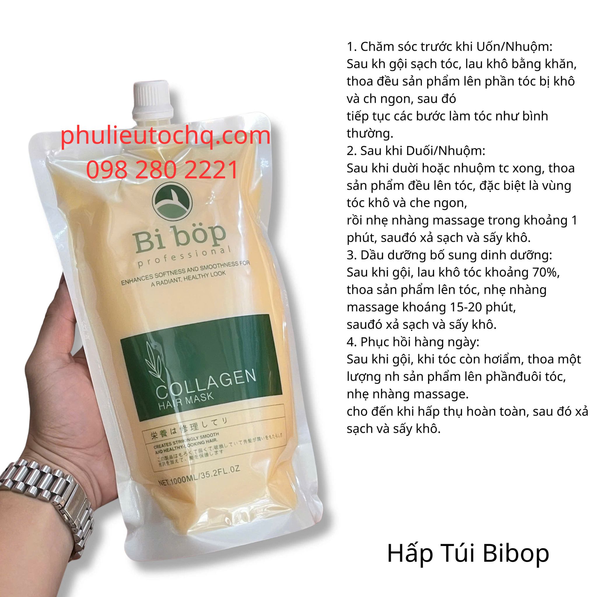 Hấp dầu túi Bibop giúp phục tóc hư tổn 1.000 ml