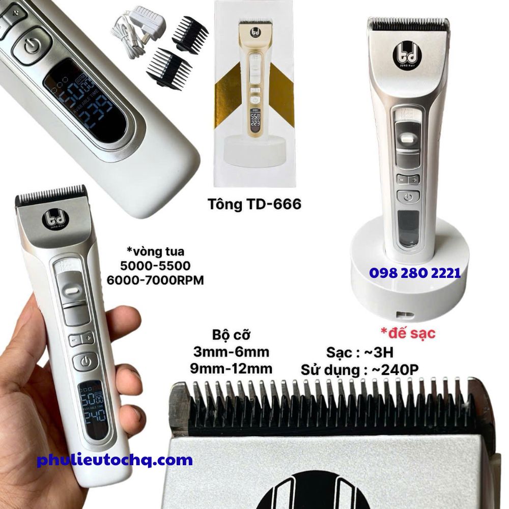 Tông đơ có màn hình thể hiện thời gian sử dụng 666