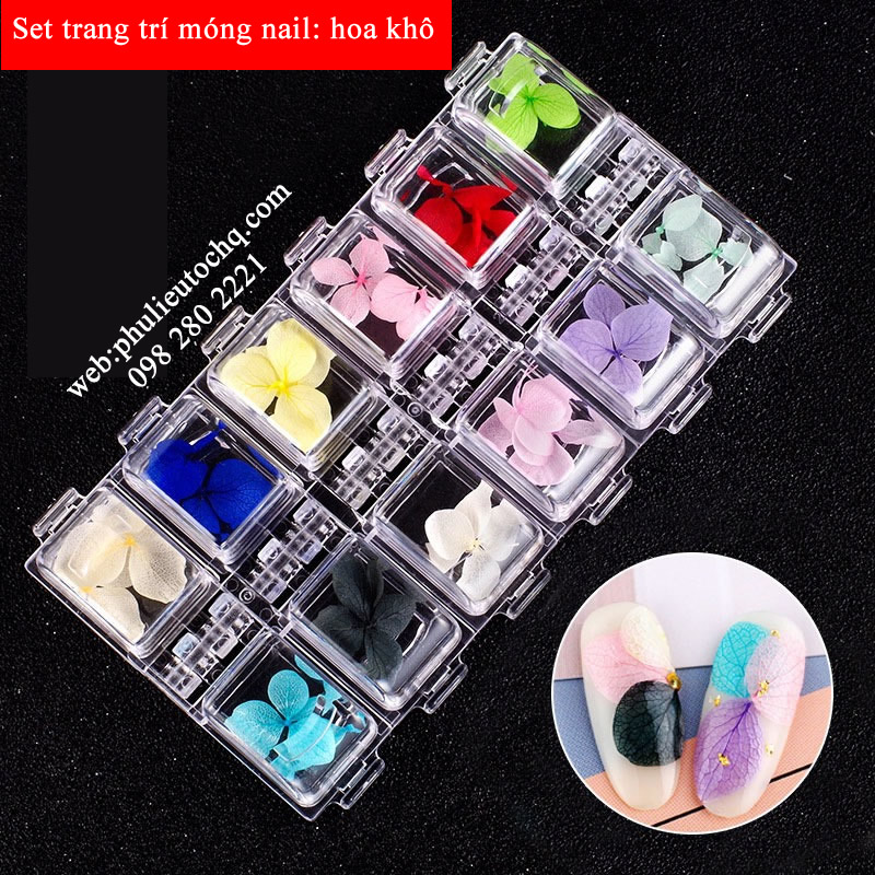 Set Kim tuyến, xà cứ, hoa khô, trang trí móng nail